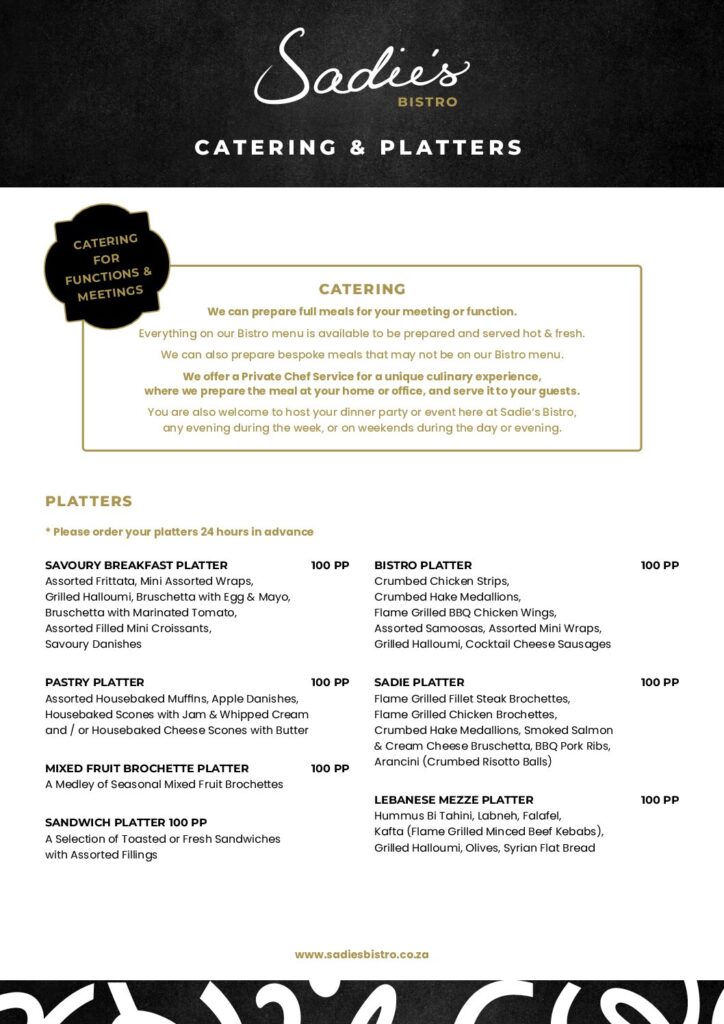 Our Takeout Menu - Sadies Bistro